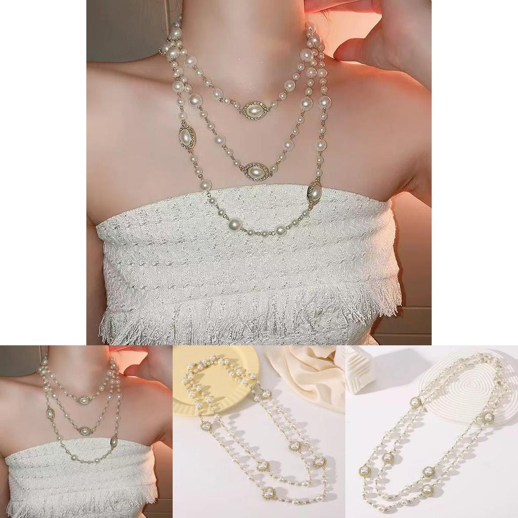 French Luxury Geometric Alloy Necklace With Pearl And Curved Design For Women Summer