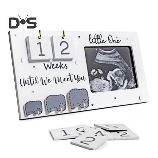 Baby-Sonogramm-Bilderrahmen, Ultraschall-Fotorahmen aus Holz mit Countdown-Wochen, Schwangerschafts-Meilenstein-Tracker-Rahmen, Geschenk zur Bekanntgabe des Geschlechts für schwangere Frauen