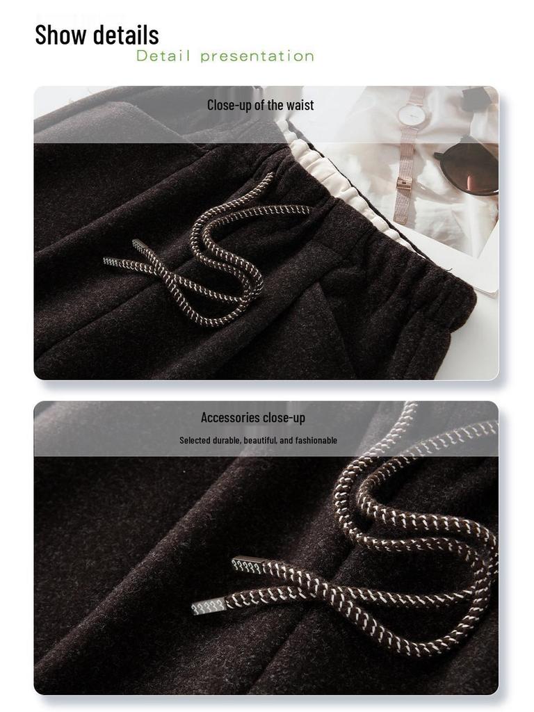 Autumn/Winter 2025 Coffee Wool Loose Wide-Leg Women's Curved Leg Pants