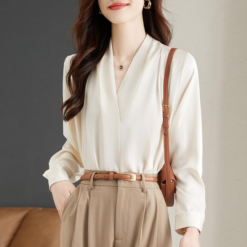 Neue Mode Frühjahr Frauen Blusen Shirts Langarm V-ausschnitt Büro Dame Apricot Chifffon Bluse Shirt Frauen Tops J768