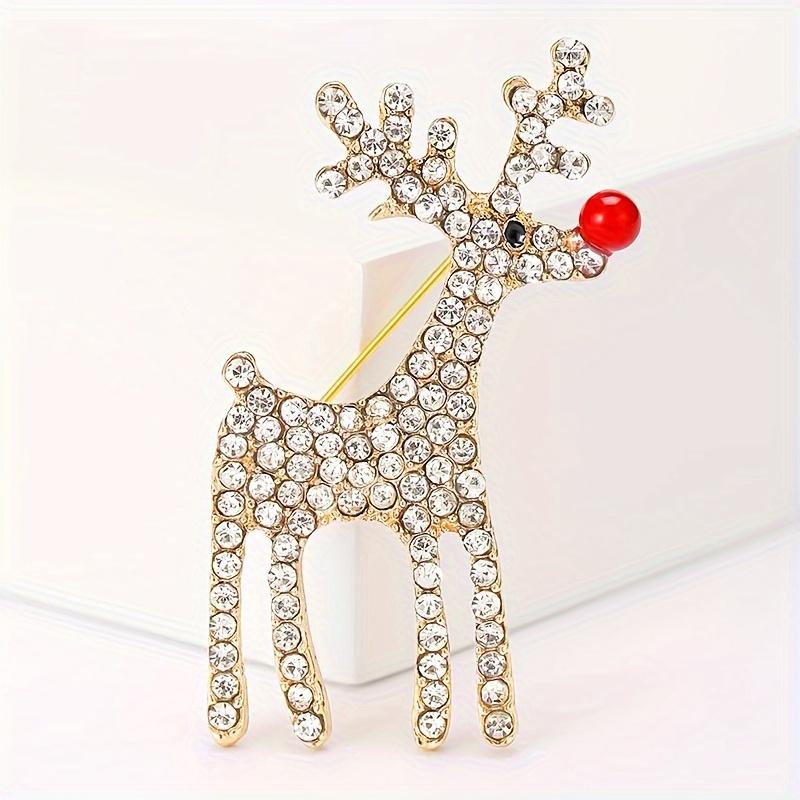 Christmas Reindeer Brooch Crystal Rhinestone Pin - Zinc Alloy, Fashion Party Accessory, Simple Elegant Design, Versatile for Daily & Party Occasions