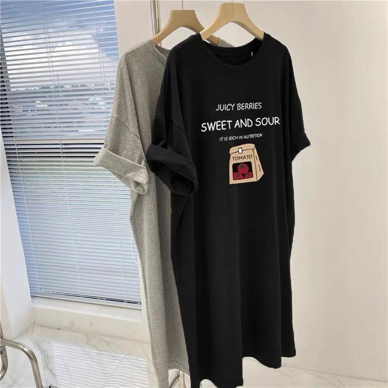 

GMXIA Летняя мода Футболка с коротким рукавом Женское платье средней длины с принтом и разрезом Свободное Большого размера Женский модный тренд XXXXL