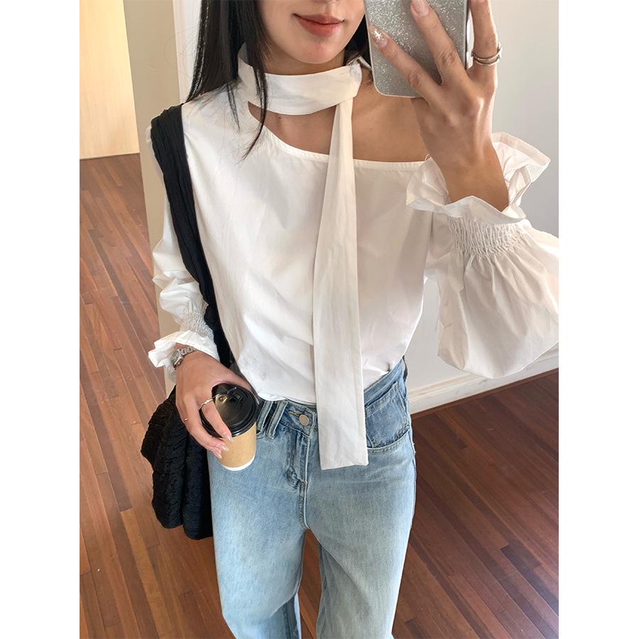 

Asymmetric Neckline Tie-Up Blouse with Flare Sleeves - Spring 2025 Collection by Huang Zheng Design One Size