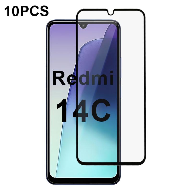 

10Pcs For Xiaomi Poco C75 4G/Redmi 14R 5G/14C 4G Screen Protector Silk Printing Edge Full Glue Complete Covering Type A