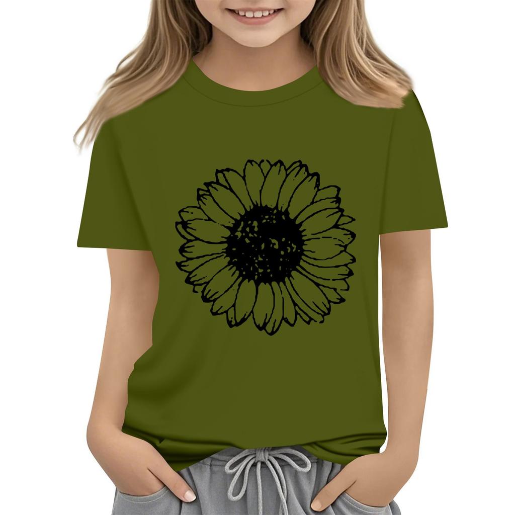 Summer Kids Round Neck Top Sunflower Short Sleeve T-shirt Top