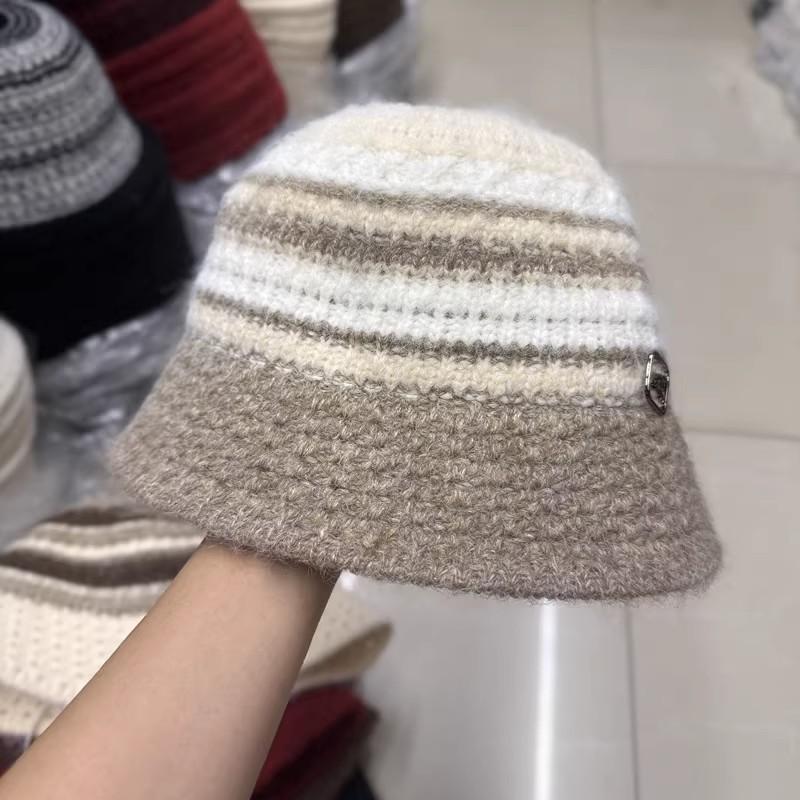 Autumn and Winter New Ethnic Style Color Knitted Warm Bucket Hat Women's Outdoor Face Small Knitted Bucket Hat Women's Basin Hat