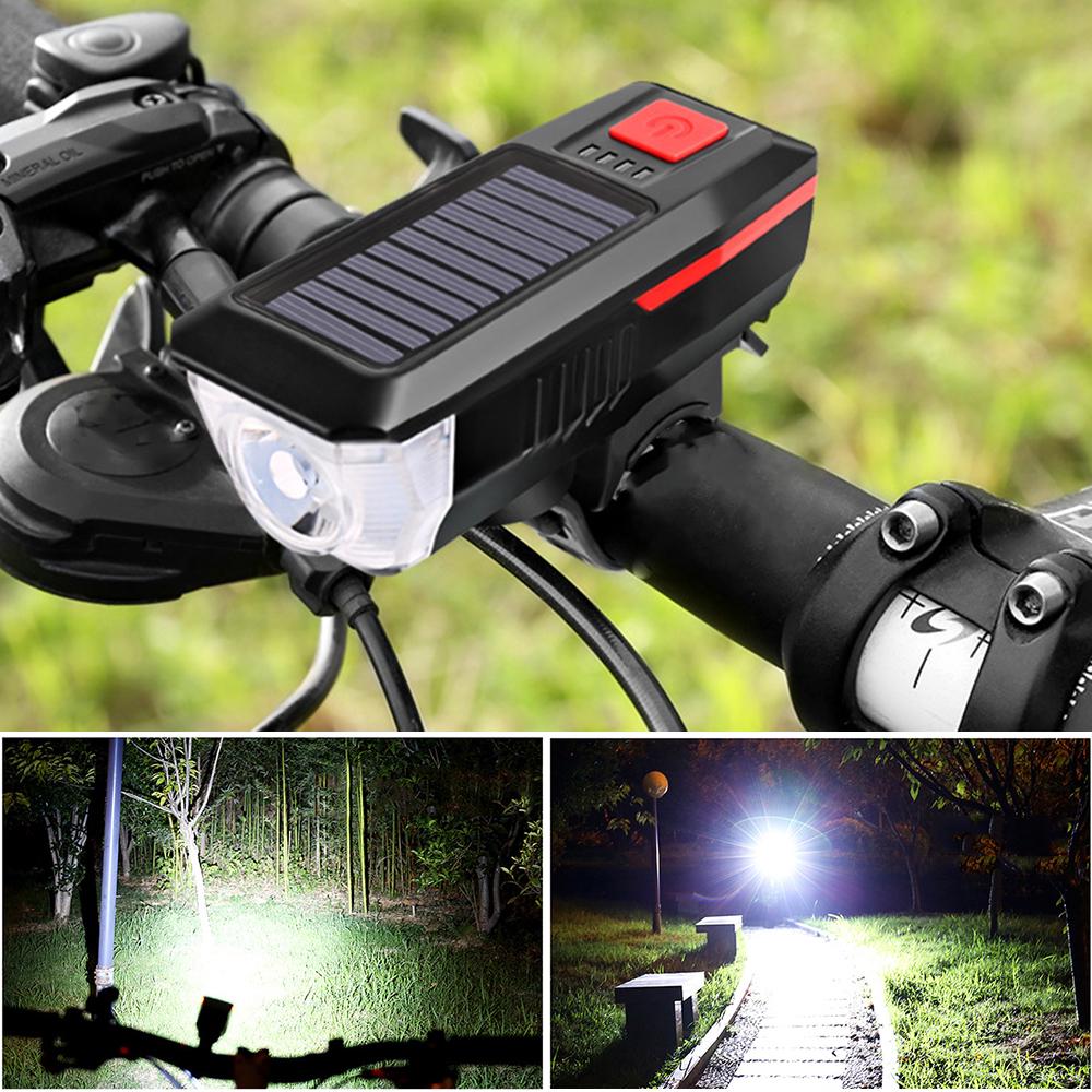 Solar-charged / USB Charging Bike Light Waterproof with 3 Lighting Modes 5 Sounds Fits Mountain Road Bike
