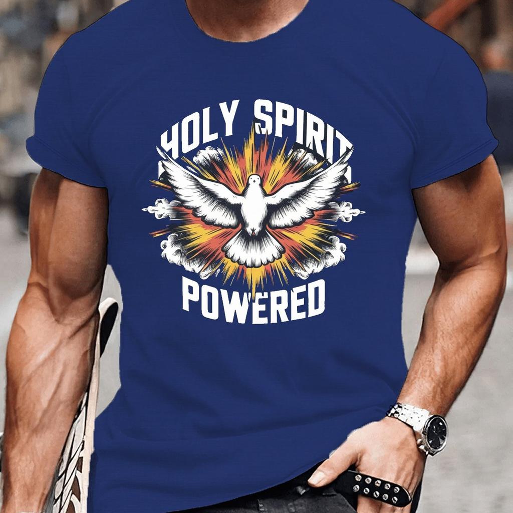 Holy Spirit Powered Dove Graphic Tee Mens Casual Short Sleeve Cotton TShirt Summer