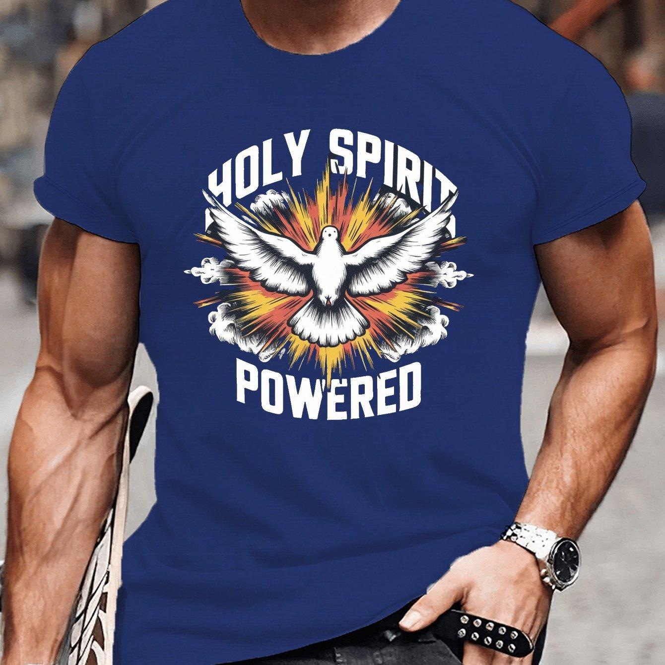 Holy Spirit Powered Dove Graphic Tee Mens Casual Short Sleeve Cotton TShirt Summer S