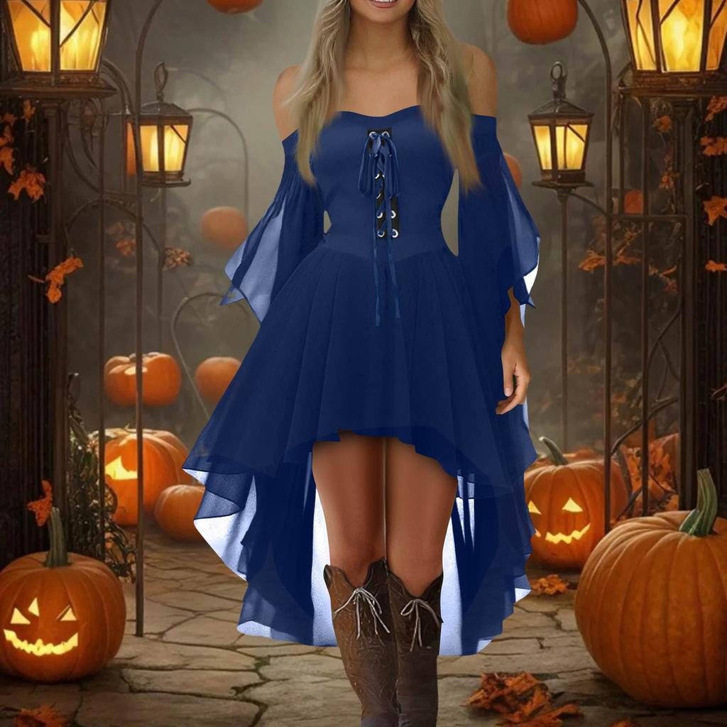 Women Casual Plus Size Cold Shoulder Dress Solid Color Chiffon Butterfly Sleeve Gothic Dress