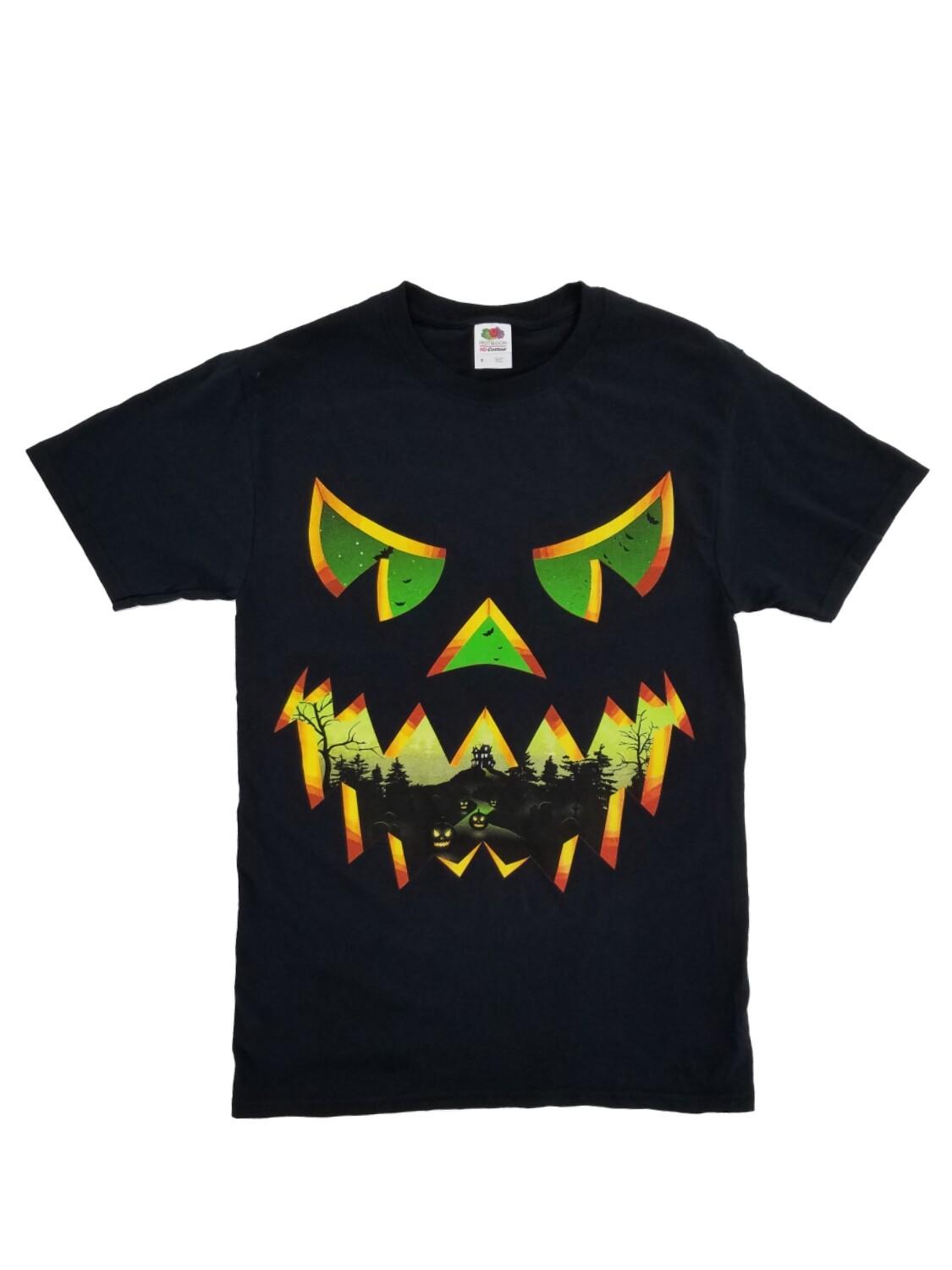 Mens Black Jack-O-Lantern Haunted House Scene Graphic Halloween T-Shirt S разноцветный