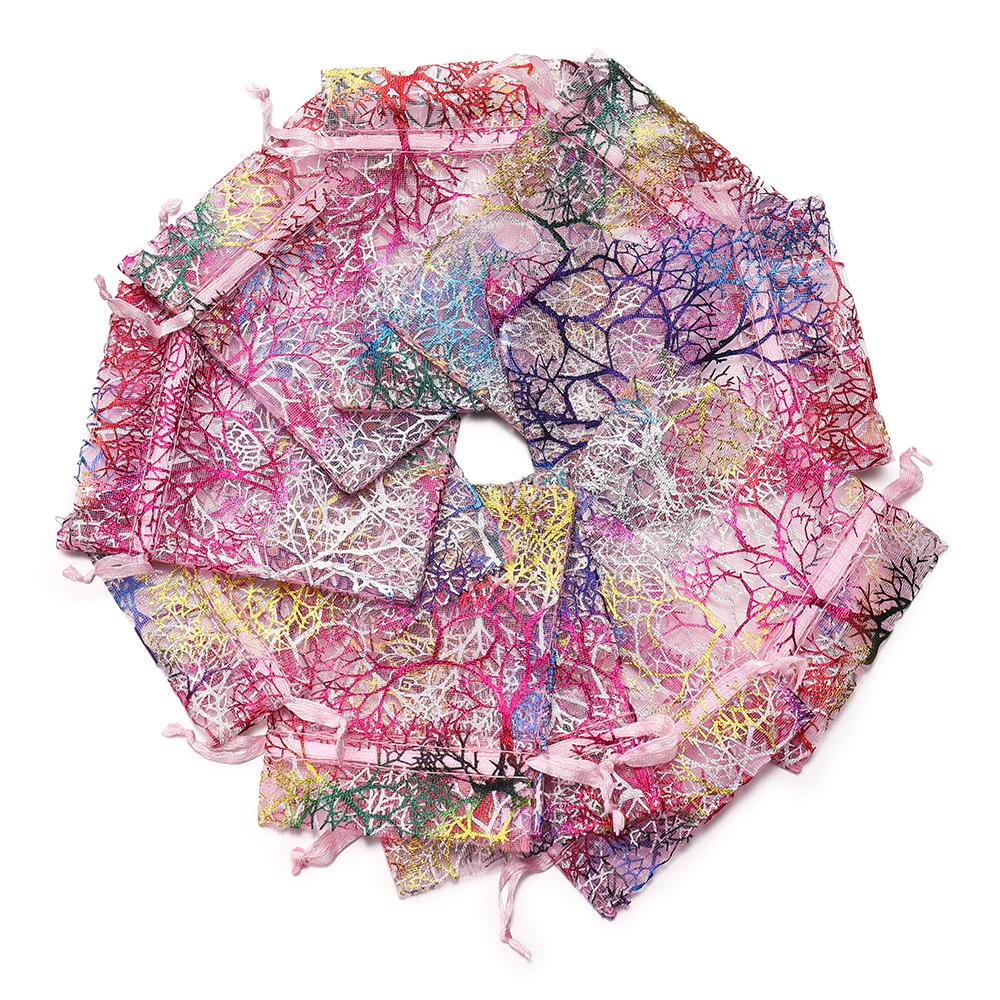20pcs/Lot Colorful Branch Drawstring Organization Bags DIY Jewelry Making Packaging Bags Candy Wedding Party Bags Gifts Pouches