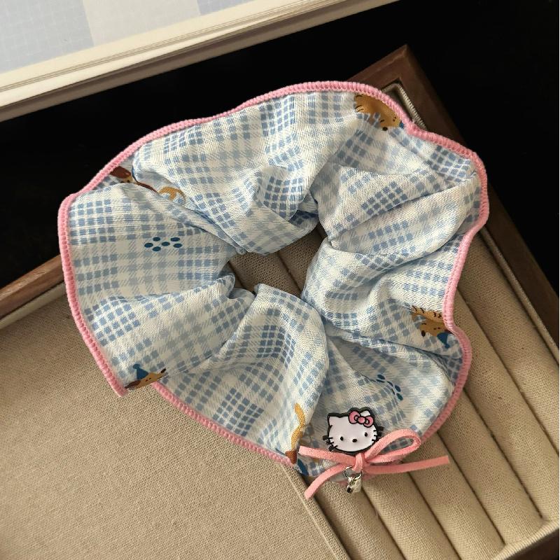 

Spring new style cat bow tie plaid scrunchie, sweet and cute girl ponytail scrunchie hair accessory, 2-piece set Blue (2 pieces)