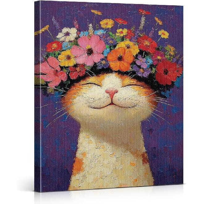 Vintage Floral French Bulldog Wall Art Print Dog Daisy Flowers Picture Painting Aesthetic Wall Decor for Home Living Room Bedroom 8x10 Canvas Framed