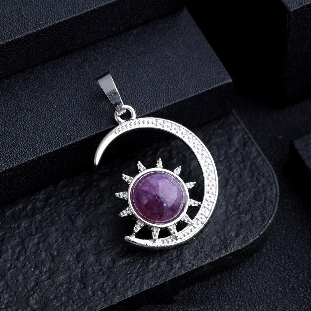Sun and Moon Design Women's Pendant Necklace with natural Stone Boho Style Beach Vocation Jewelry Gift Moon Sun Necklace Occult