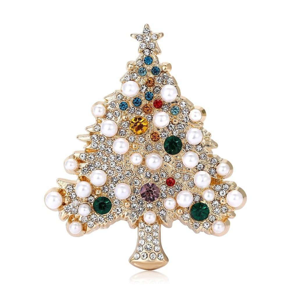 Imitation Pearl Rhinestone Brooch Vintage Style Enamel Plant Pins Christmas Tree Brooch Office