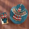 Indian Bridal Jewelry Set Choker Necklace Jhumka Earrings Maang Tikka Vintage Crystal Beads Bohemian Ethnic Women Wedding Costume Accessories