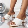 Summer new thick heel slippers women wear fish mouth snake pattern one word high heels fashion cool slippers