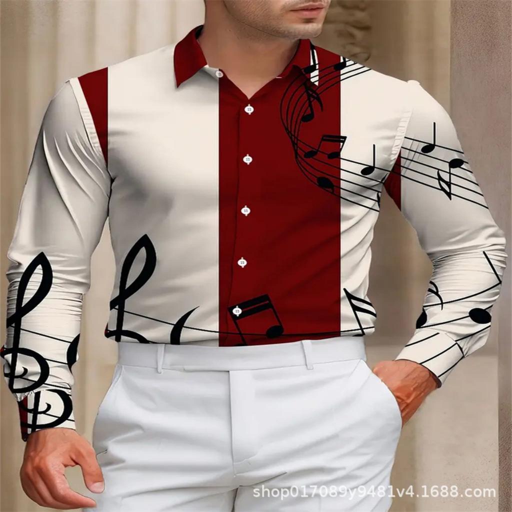 Skull Print Long Sleeve Shirt, Men's Fashion Casual Button-Up Shirt