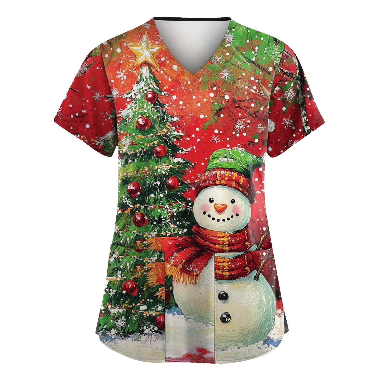 

Женская рождественская печатная рабочая униформа с V-образным вырезом и карманом, защитная униформа S зелёный