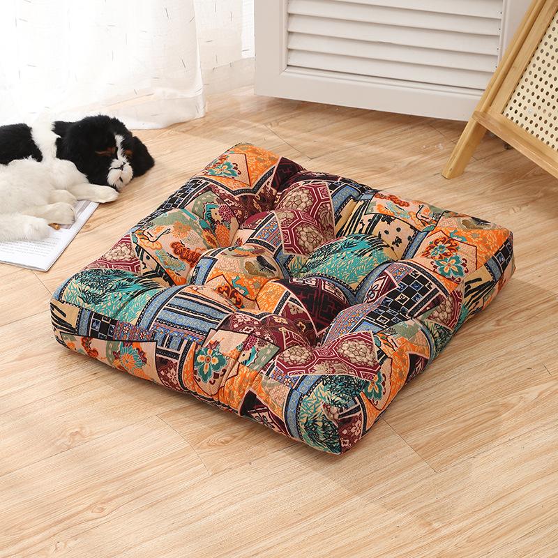 

Boho Thick Large Square Seat Cushion Cotton Linen Floor Pouf Tatami Mat Soft Comfort Cushion Bay Window Sofa Bedroom Home Decor 55X55cm