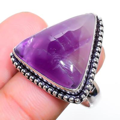 Salbei-Amethyst-handgefertigter Edelstein-Schmuckring aus 925er-Sterlingsilber 10 u0f53