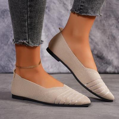Novos sapatos baixos femininos de bico fino, cor sólida, de malha, sem cadarço, casuais, respiráveis, sapatilhas femininas, sapatos baixos, mocassins femininos