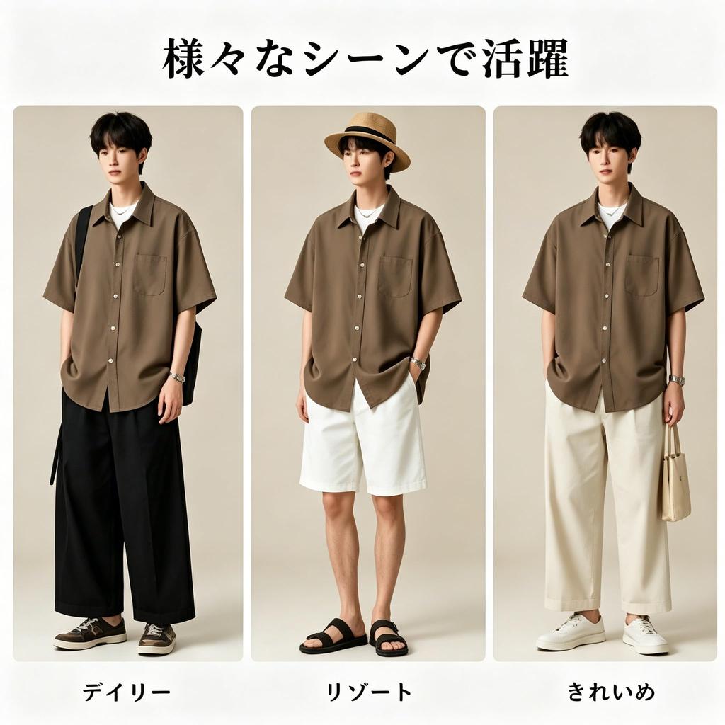 [KOTRBOY] Men's Short-Sleeve Shirt, Linen-like Material, Summer Wear, Breathable, Smooth, Wrinkle-Resistant, No Ironing Required, Soft Touch, High-Qua