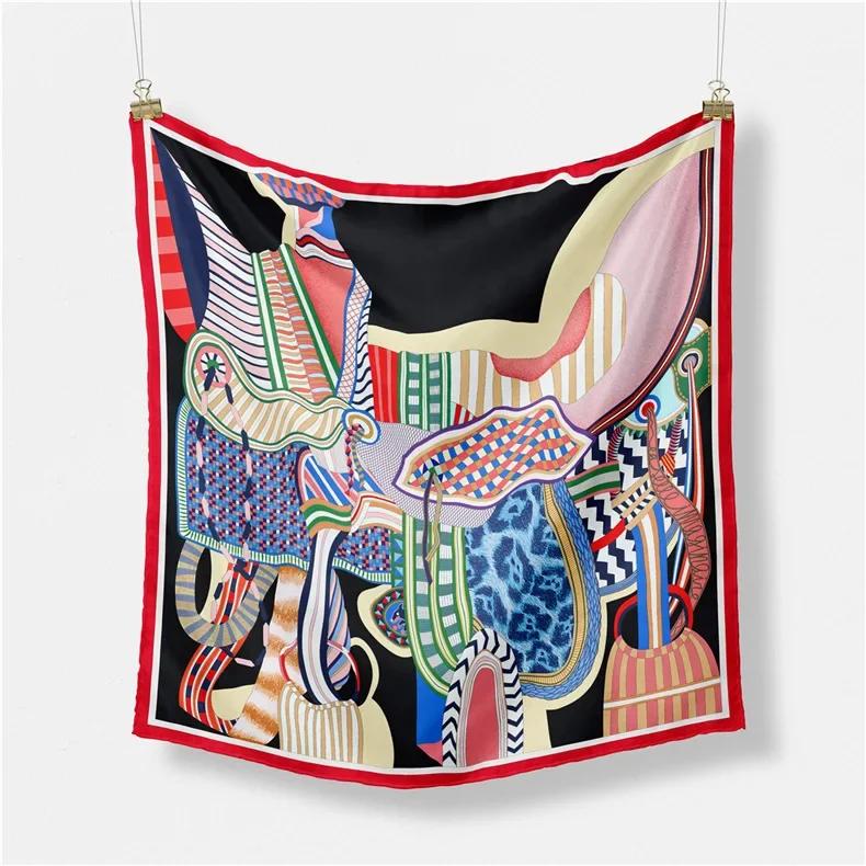 Luxury Horse Print Silk Square Scarf Women Spring Neck Tie Shawl Wraps Female Hair Hand Wrist Headkercheif Hijab Bandana