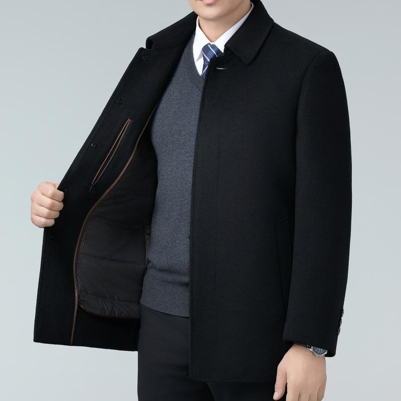 Double-sided Cashmere Woolen Coat for Men, Medium-length, Removable Duck Down Liner, Thickened Dad Winter Wear, Middle-aged High-end Coat