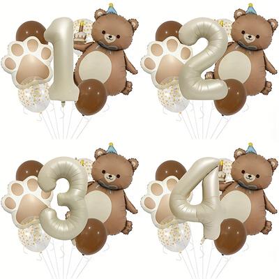 7pcs Matte Bear Balloon 40 Inch Milk White Number 1-6 Claw Print Aluminum Film Balloon Set Anniversary Birthday Party Decoration