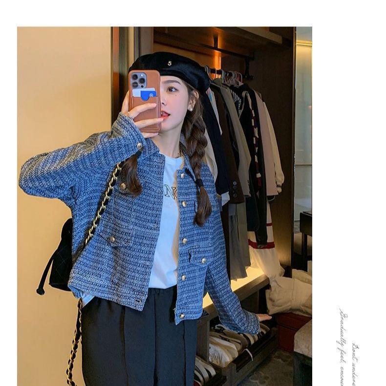 2025 Women's Short Slim Hooded Denim Jacket – Korean Style, Long-Sleeved, for Spring & Autumn Students