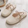 Fairy wind pearl bow baotou half slippers female summer 2025 new evening shoes flat lazy slippers