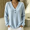 Women's V-Neck Button Color Sweater, Stylish Versatile Knit Layering Top for Casual Wear