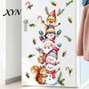 DIY Party Wall Murals Christmas Stickers with Snowman Santa Claus Elf Patterns, Peel And Stick Watercolor Cartoon Decals for Windows Glass Doors,
