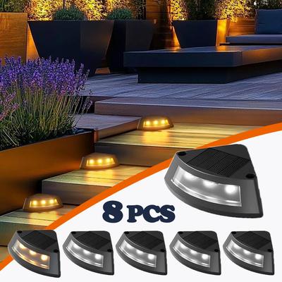 8 piezas Luces de Escalón Solares Impermeables Luz Cálida / Blanca Fácil de Usar Iluminación de Escalera Alimentada por Energía Solar Interruptor Automático Luz para Jardín y Pasarela