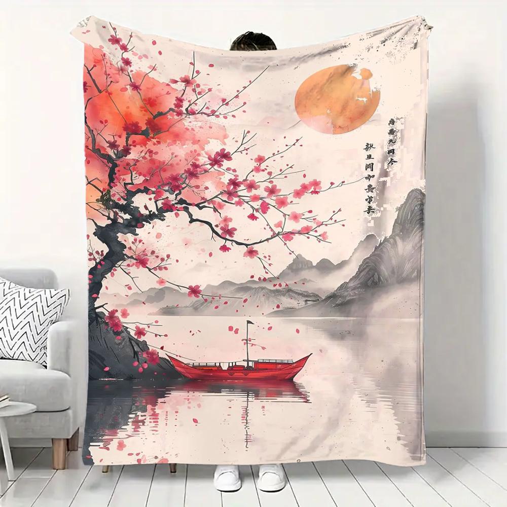 Japanese Landscape Samurai Geisha Flannel Fluffy Throw Camping Blanket for Children Adult Sofa Throw Blanket Modern Fashion Gift