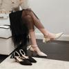 Pearl Chain High-heeled Sandals 2025 Summer New Pointed High-heeled Shoes Fairy Wind Hollow Ribbon Stiletto Single Shoes Women