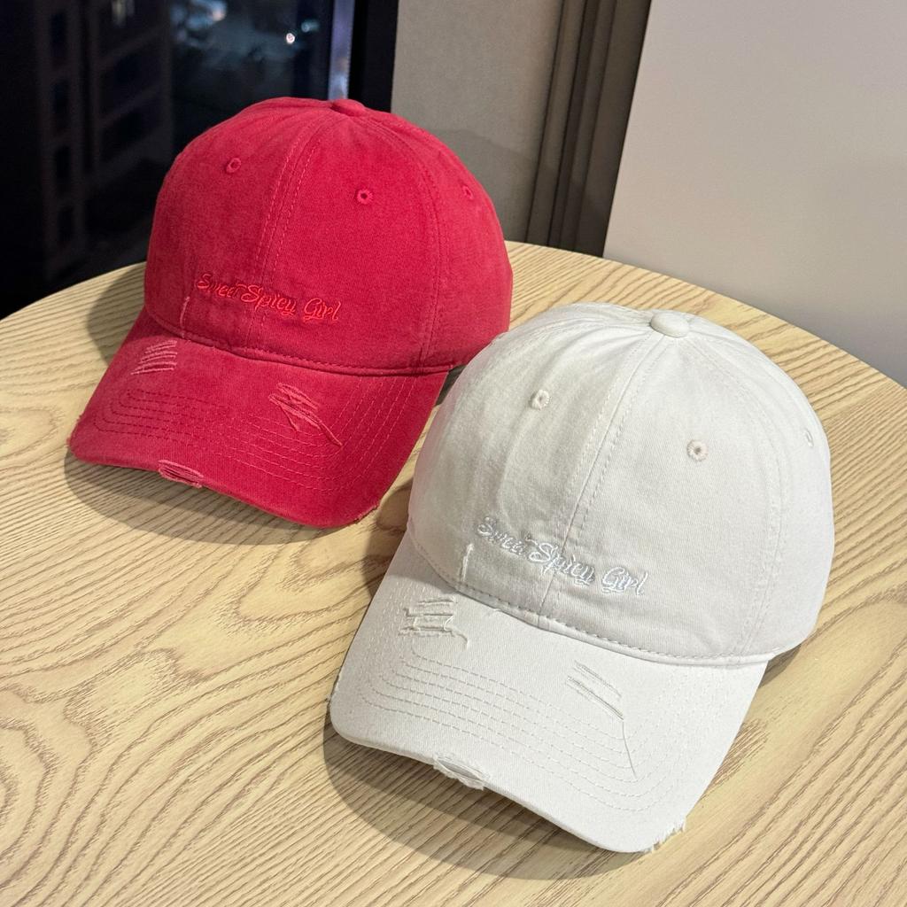 American-style trendy vintage baseball cap for women, spring/summer, distressed street style, letter embroidery, soft top, duckbill cap that makes