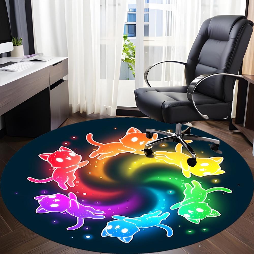 1pc Rainbow Cats Office Round Area Rug, Under Office Chairs Bedroom Living Room Home Decor, Room Deco, Available in Various Sizes 203