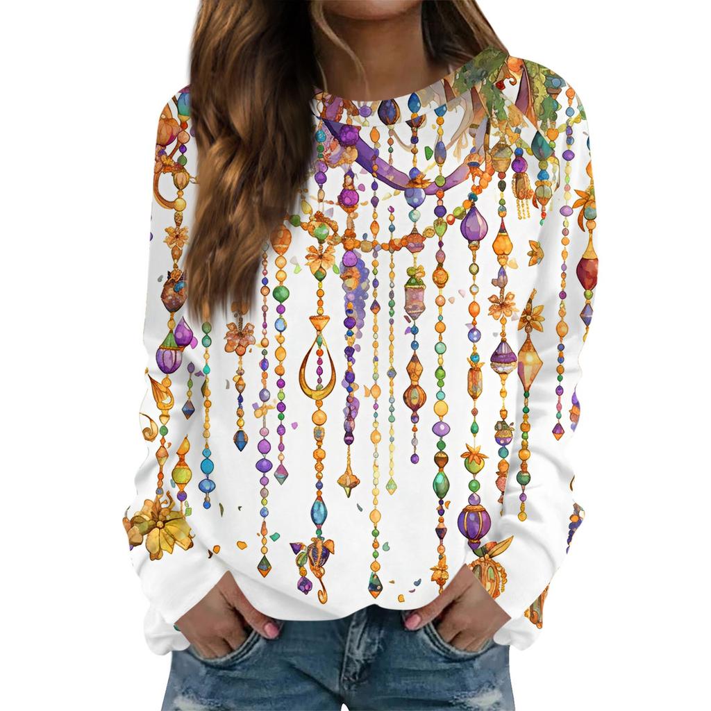 Rundhals Langarm Sweatshirts für Damen Druck Grafik Top Lässig Basic Oberteile Pullover