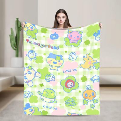 Cute Tamagotchis Flannel Blanket Cartoon Funny Throw Blanket for  Sofa Bedding Lounge 150*125cm Rug Piece
