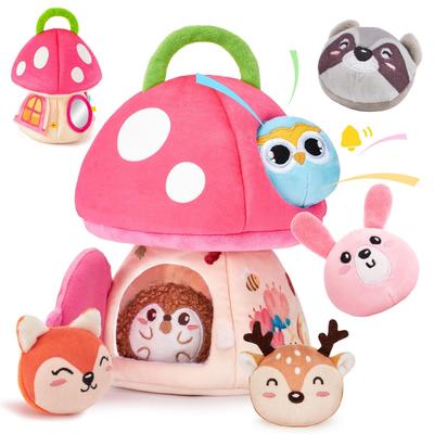 Hahaland Montessori Baby Toy 6-12 Months - Soft Animal House with Rattle, Folding, and Mirror - Sensory Toy for 3-6 Months, Gift for Boys and Girls