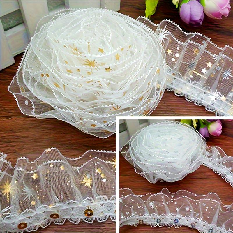 1Roll Handmade Gift Wrapping Lace DIY Pleated Delicate Double Layered Clothing Embellishment Organza Shine Sequined 4.5CM