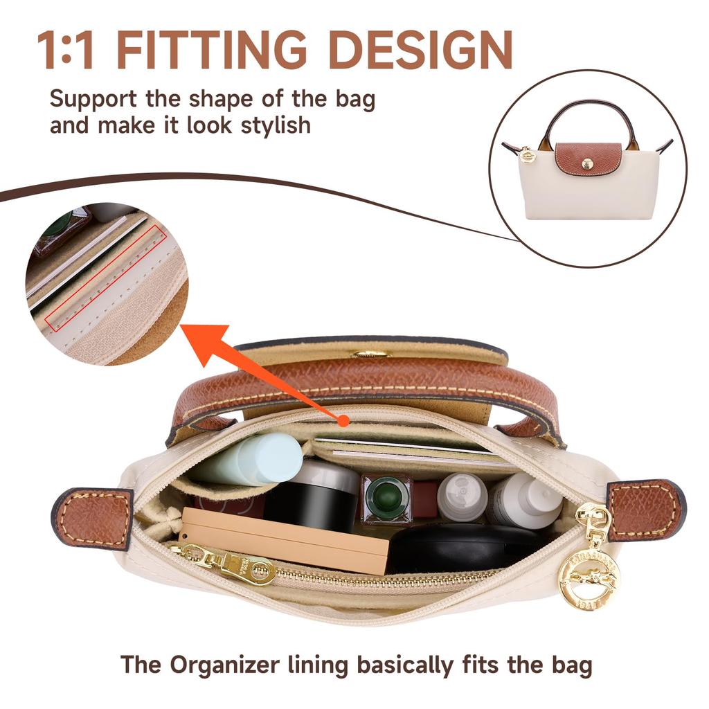 2-Pack Purse Strap Replacement Multi-Pocket Felt Handbag Organizer Insert for Mini Tote Bags