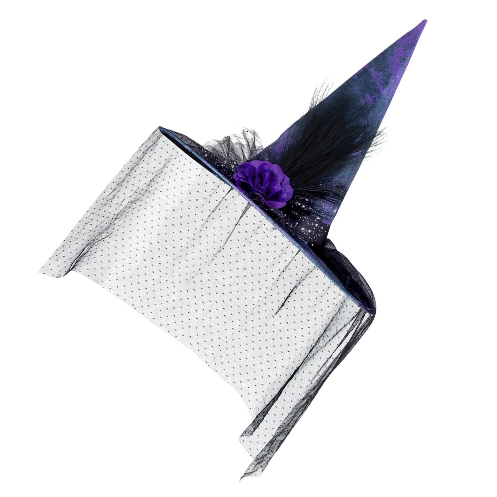 

Cool Witch Hat with Veil Flower Glitter for Women Men Teenagers for Halloween Party Veil Retro Wizard Cosplay