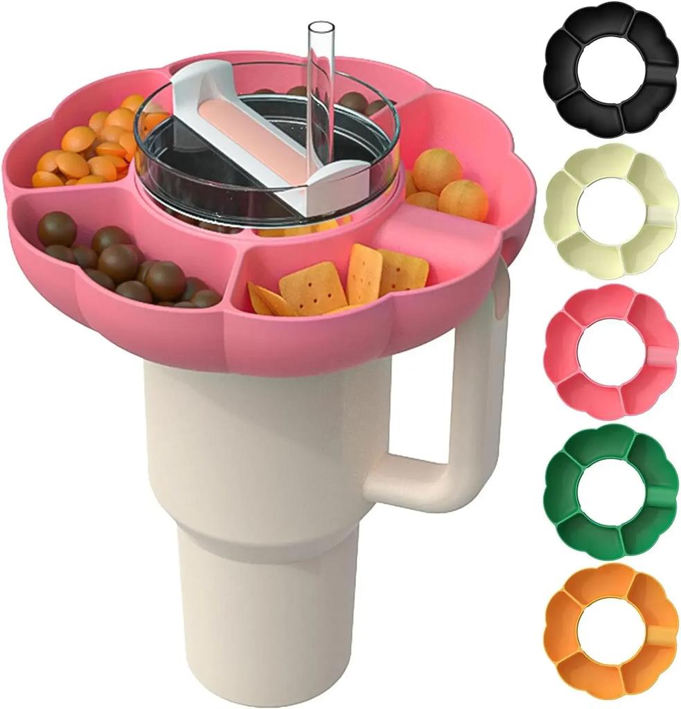 40Oz Snack Ring for Stanley Cup with Handle, Snack Container for Stanley Tumbler 40 Oz, 4 Compartment Reusable Snack Platters