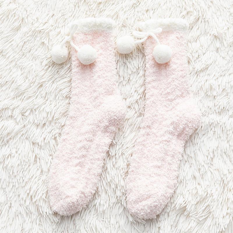 Coral Fleece Socks Medium Tube Socks Season Thickened Warm Confinement Socks Small Hairball Cute Home Sleep Socks Women