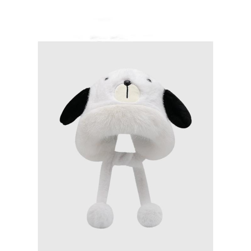 

Winter new cartoon cute puppy plush hat women s outdoor thickened cold-proof warm lace-up windproof ear hat M（56-60cm） білий