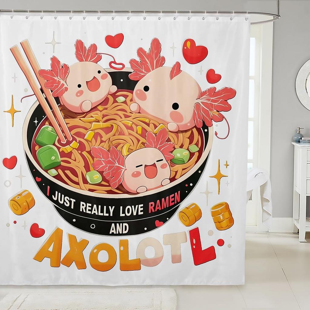 Ramen Noodle Shower Curtain Set Bathroom Decor for Kids Girls Boys,Japanese Style Bathroom Set Funny Food Fabric Shower Curtain